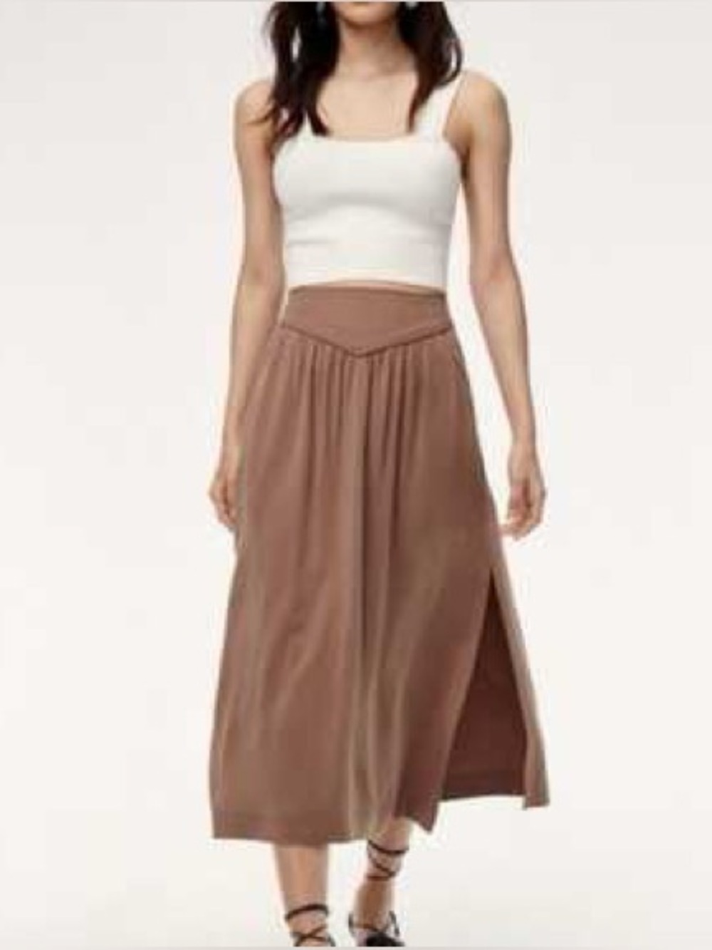 Aritzia Wilfred Gabrielle skirt brown side slits with pockets size XS